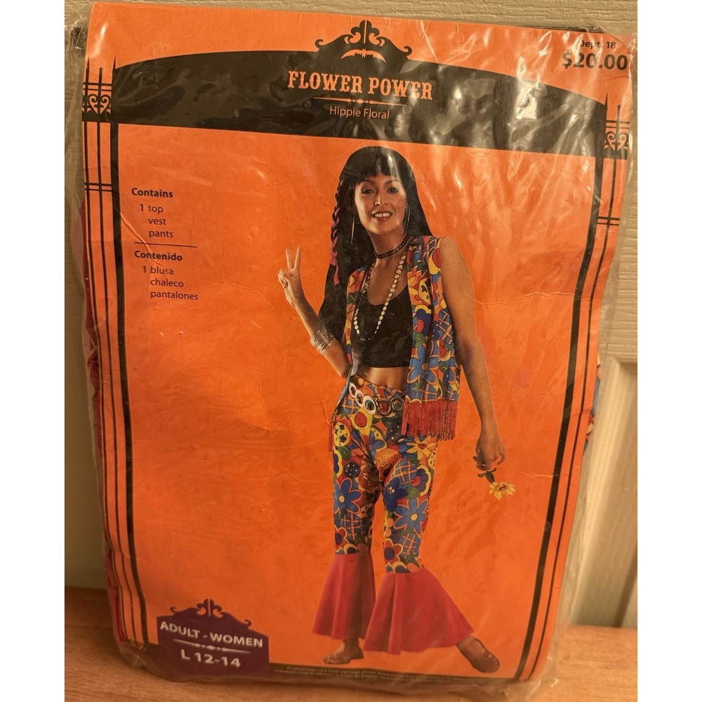 Flower Power Halloween Woman's  Costume Large 12-14 Hippie Floral